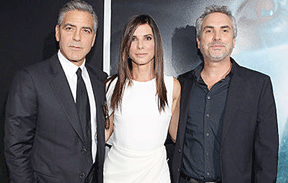 THE GRAVITY TEAM: George Clooney, Sandra Bullock and Alfonso Cuaron